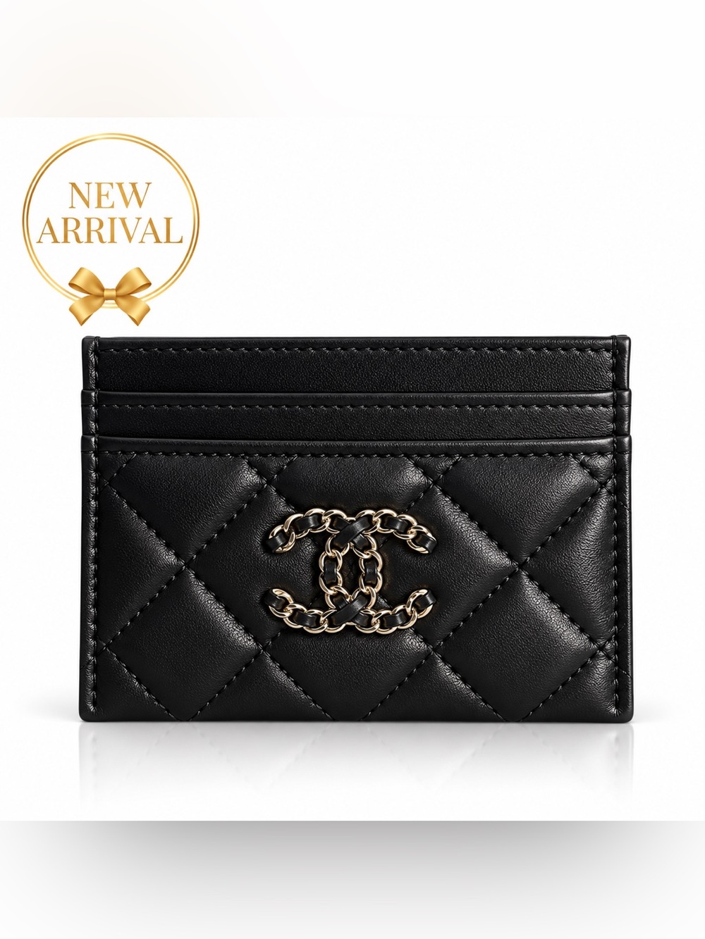 🖤 Quilted Chain-Logo Card Holder – Black 🖤